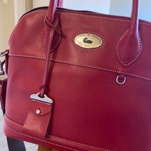 SOLD!!!Dooney & Bourke Red Leather Domed Satchel Bag w/Guitar Strap